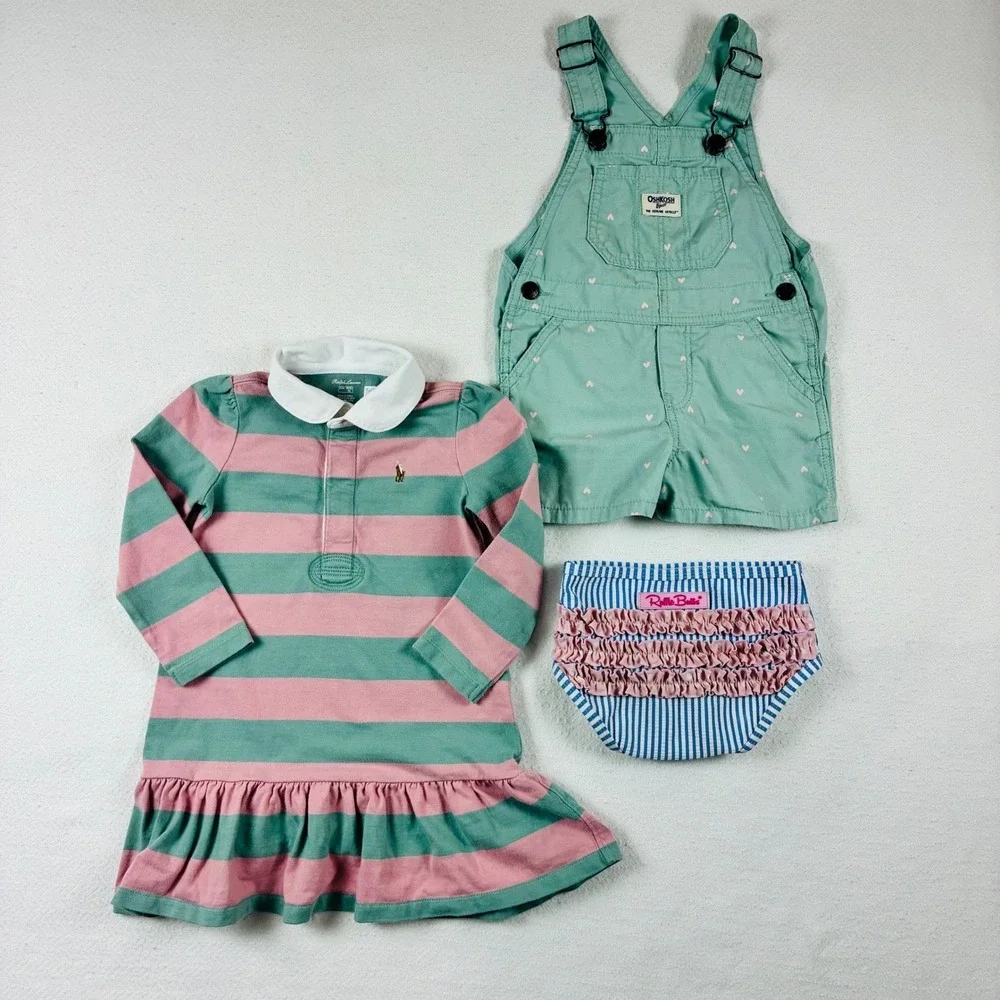 Ralph Lauren OshKosh RuffleButts Toddler Girl Bundle Pink Green Blue 18M 24M